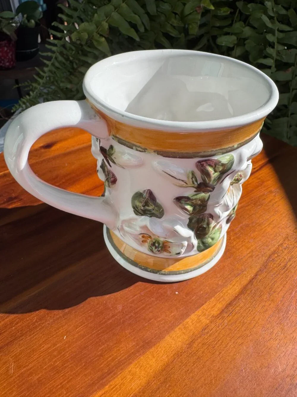 Vintage KK Ceramics 3D Magnolia Flower Coffee Mug